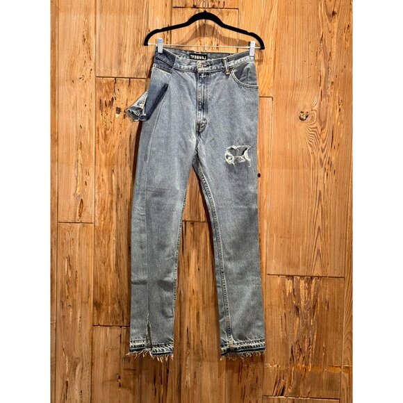 LEVIS UPCYCLED DISTRESSED HOLE TORN CUT LAMBERT JEANS ONE-OFF / 26 - Picture 1 of 12